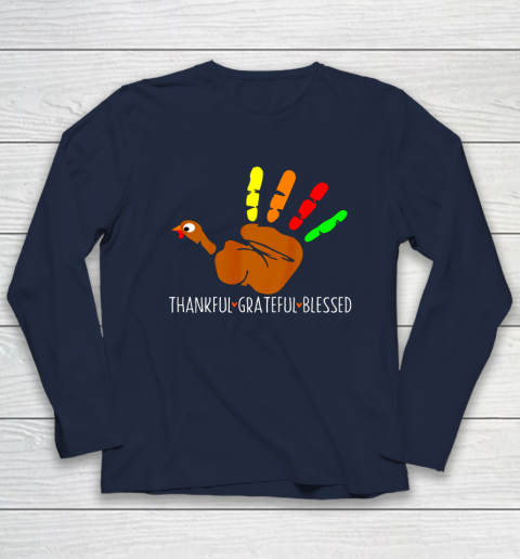Thanksgiving Shirt Turkey Hand Print Funny Thanksgiving Day Long Sleeve T-Shirt 2