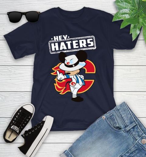 NHL Hey Haters Mickey Hockey Sports Calgary Flames Youth T-Shirt 2