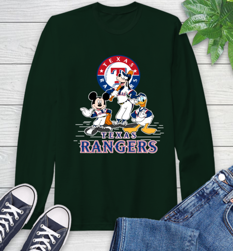 MLB Texas Rangers Mickey Mouse Donald Duck Goofy Baseball T Shirt Long Sleeve T-Shirt 7