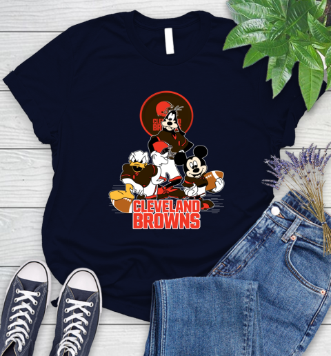 NFL Cleveland Browns Mickey Mouse Donald Duck Goofy Football Shirt Women's T-Shirt 2