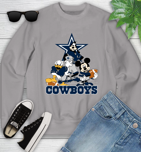 NFL Dallas Cowboys Mickey Mouse Donald Duck Goofy Football Shirt Youth Sweatshirt 3