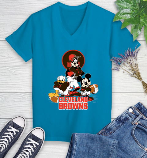 NFL Cleveland Browns Mickey Mouse Donald Duck Goofy Football Shirt Women's V-Neck T-Shirt 7