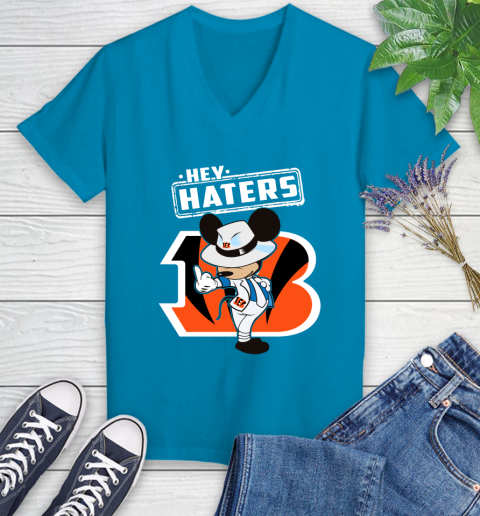 NFL Hey Haters Mickey Football Sports Cincinnati Bengals Women's V-Neck T-Shirt 7