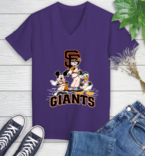 MLB San Francisco Giants Mickey Mouse Donald Duck Goofy Baseball T Shirt Women's V-Neck T-Shirt 3