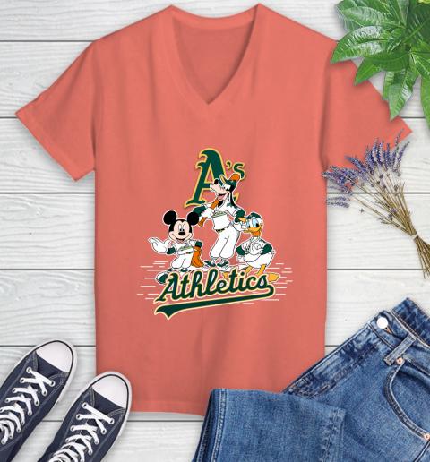 MLB Oakland Athletics Mickey Mouse Donald Duck Goofy Baseball T Shirt Women's V-Neck T-Shirt 6