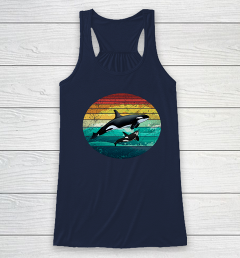 Orca Family Vintage Retro Art Killer Whale Family Racerback Tank 5