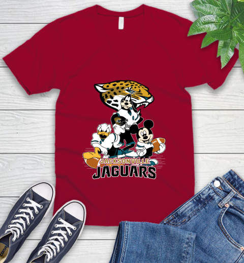 NFL Jacksonville Jaguars Mickey Mouse Donald Duck Goofy Football Shirt V-Neck T-Shirt 7