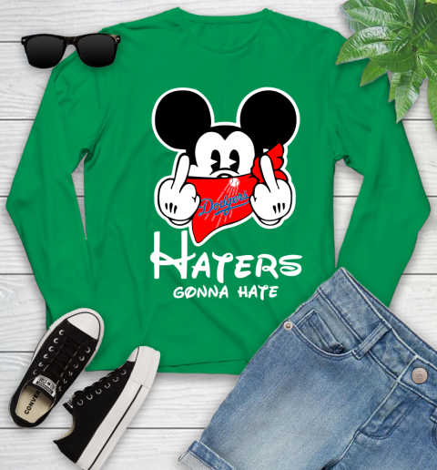 MLB Los Angeles Dodgers Haters Gonna Hate Mickey Mouse Disney Baseball T Shirt_000 Youth Long Sleeve 7