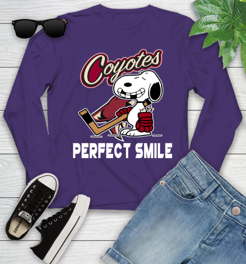 NHL Arizona Coyotes Snoopy Perfect Smile The Peanuts Movie Hockey T Shirt Youth Long Sleeve 4