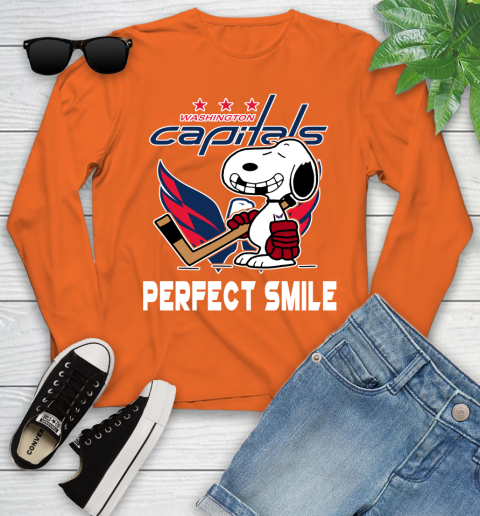 NHL Washington Capitals Snoopy Perfect Smile The Peanuts Movie Hockey T Shirt Youth Long Sleeve 3