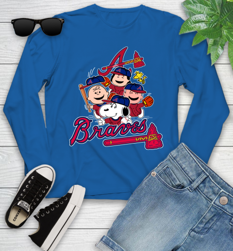 MLB Atlanta Braves Snoopy Charlie Brown Woodstock The Peanuts Movie Baseball T Shirt Youth Long Sleeve 10