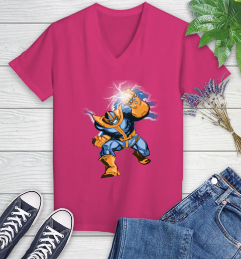 Detroit Lions NFL Football Thanos Avengers Infinity War Marvel Women's V-Neck T-Shirt 9