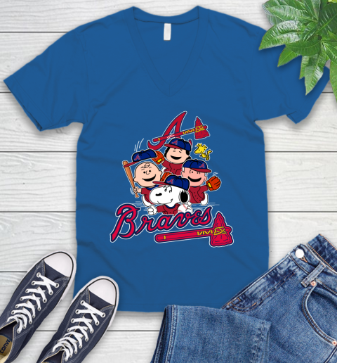 MLB Atlanta Braves Snoopy Charlie Brown Woodstock The Peanuts Movie Baseball T Shirt V-Neck T-Shirt 5