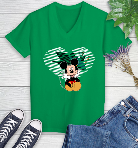 NHL San Jose Sharks The Heart Mickey Mouse Disney Hockey Women's V-Neck T-Shirt 5