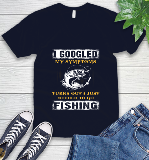 I Googled My Symptoms Turns Out I Needed To Go Fishing V-Neck T-Shirt 2