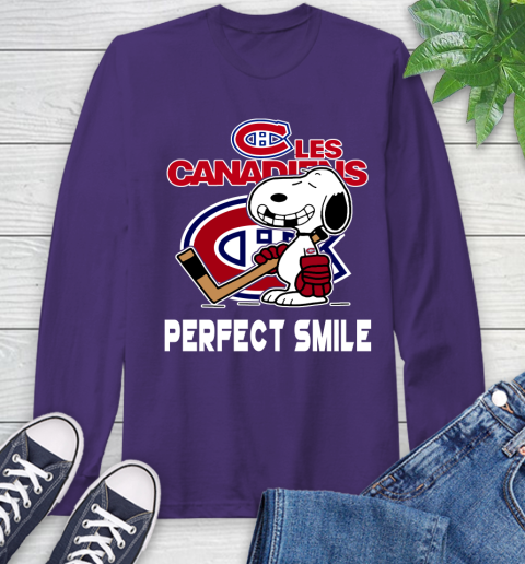 NHL Montreal Canadiens Snoopy Perfect Smile The Peanuts Movie Hockey T Shirt Long Sleeve T-Shirt 5