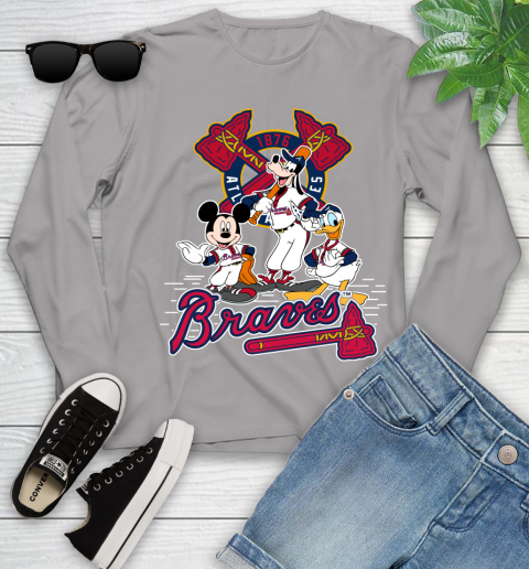 MLB Atlanta Braves Mickey Mouse Donald Duck Goofy Baseball T Shirt Youth Long Sleeve 5