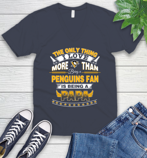 NHL The Only Thing I Love More Than Being A Pittsburgh Penguins Fan Is Being A Papa Hockey V-Neck T-Shirt 8