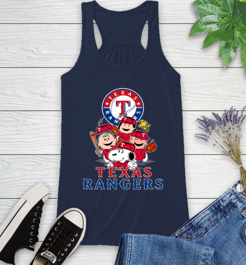 MLB Texas Rangers Snoopy Charlie Brown Woodstock The Peanuts Movie Baseball T Shirt Racerback Tank 9