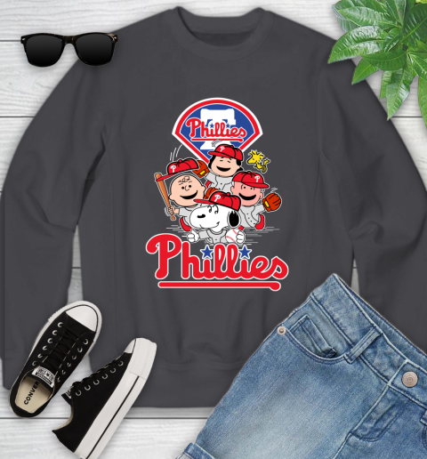 MLB Philadelphia Phillies Snoopy Charlie Brown Woodstock The Peanuts Movie Baseball T Shirt_000 Youth Sweatshirt 5
