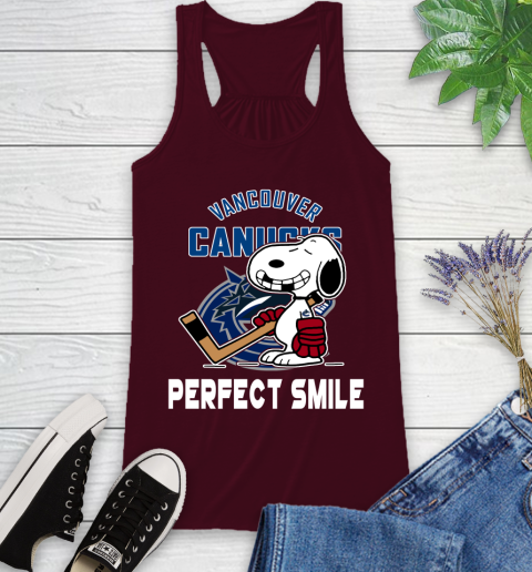 NHL Vancouver Canucks Snoopy Perfect Smile The Peanuts Movie Hockey T Shirt Racerback Tank 2