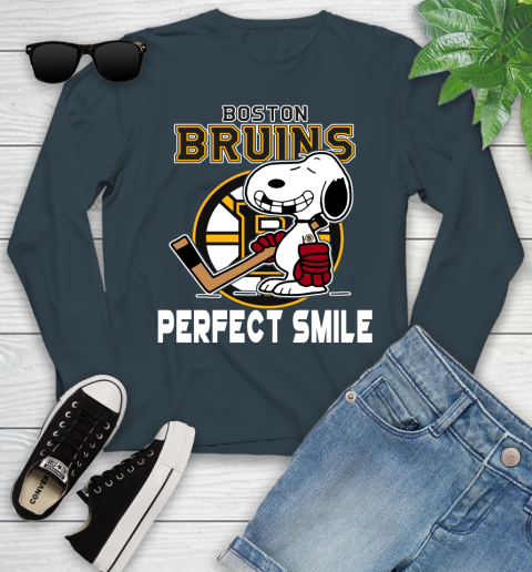 NHL Boston Bruins Snoopy Perfect Smile The Peanuts Movie Hockey T Shirt Youth Long Sleeve 9