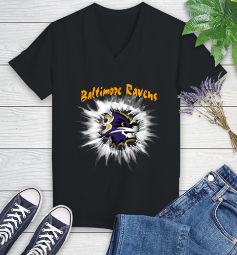 Baltimore Ravens NFL Football Adoring Fan Rip Sports Women's V-Neck T-Shirt