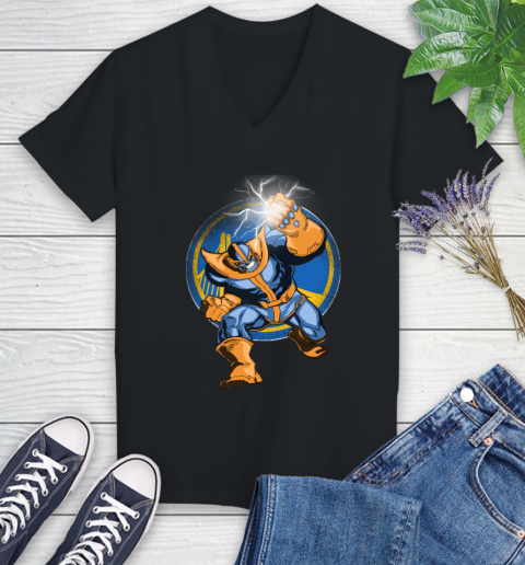Golden State Warriors NBA Basketball Thanos Avengers Infinity War Marvel Women's V-Neck T-Shirt
