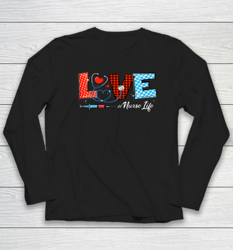 Love Nurselife Valentine Nurse Leopard Print Plaid Heart Long Sleeve T-Shirt 8