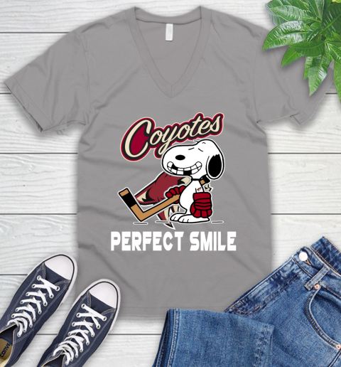 NHL Arizona Coyotes Snoopy Perfect Smile The Peanuts Movie Hockey T Shirt V-Neck T-Shirt 3