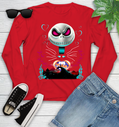 MLB Philadelphia Phillies Jack Skellington Sally The Nightmare Before Christmas Baseball Youth Long Sleeve 11