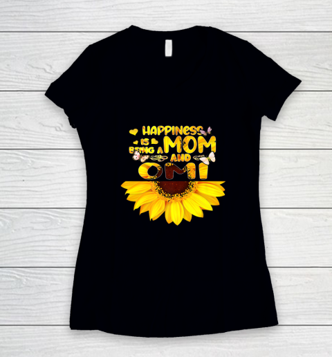 Happiness Is Being A Mom And Omi Sunflower Mothers Day Women's V-Neck T-Shirt