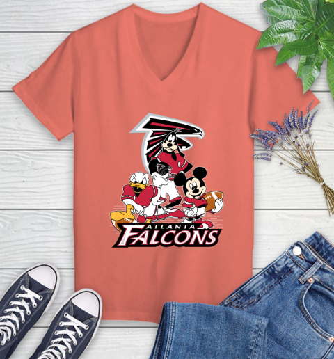 NFL Atlanta Falcons Mickey Mouse Donald Duck Goofy Football Shirt Women's V-Neck T-Shirt - Image 7
