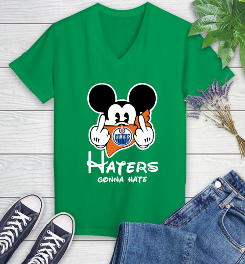 NHL Edmonton Oilers Haters Gonna Hate Mickey Mouse Disney Hockey T Shirt Women's V-Neck T-Shirt 5