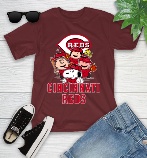 MLB Cincinnati Reds Snoopy Charlie Brown Woodstock The Peanuts Movie Baseball T Shirt_000 Youth T-Shirt 14