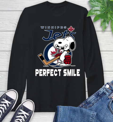 NHL Winnipeg Jets Snoopy Perfect Smile The Peanuts Movie Hockey T Shirt Long Sleeve T-Shirt