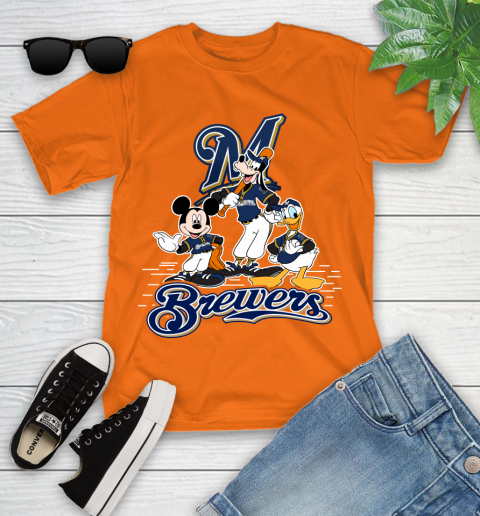 MLB Milwaukee Brewers Mickey Mouse Donald Duck Goofy Baseball T Shirt Youth T-Shirt 9