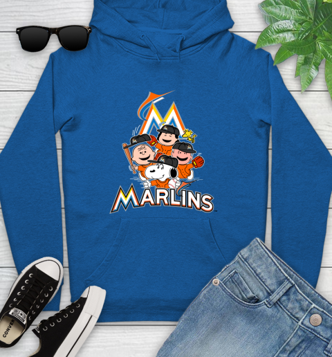 MLB Miami Marlins Snoopy Charlie Brown Woodstock The Peanuts Movie Baseball T Shirt Youth Hoodie 11