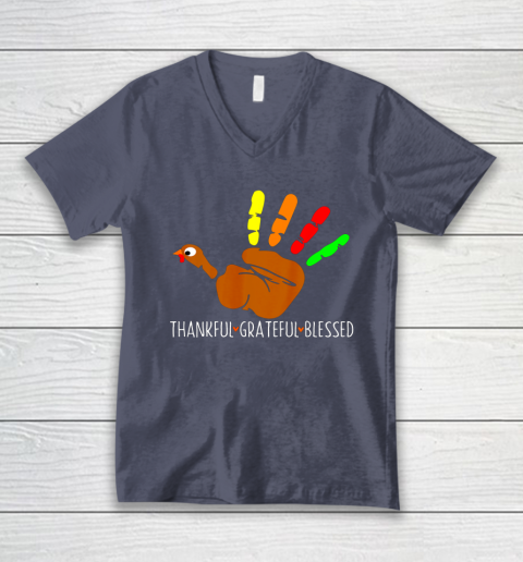 Thanksgiving Shirt Turkey Hand Print Funny Thanksgiving Day V-Neck T-Shirt 6