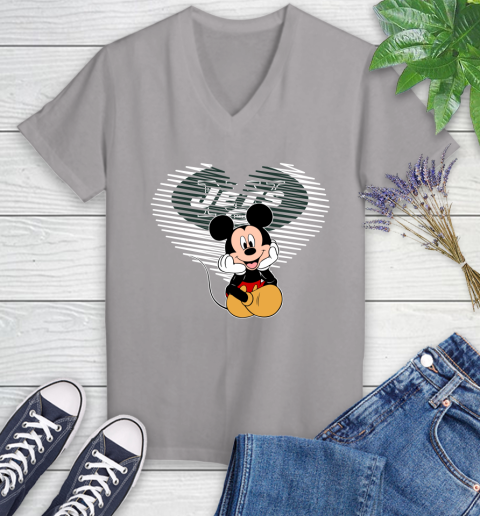 NFL New York Jets The Heart Mickey Mouse Disney Football T Shirt_000 Women's V-Neck T-Shirt 4