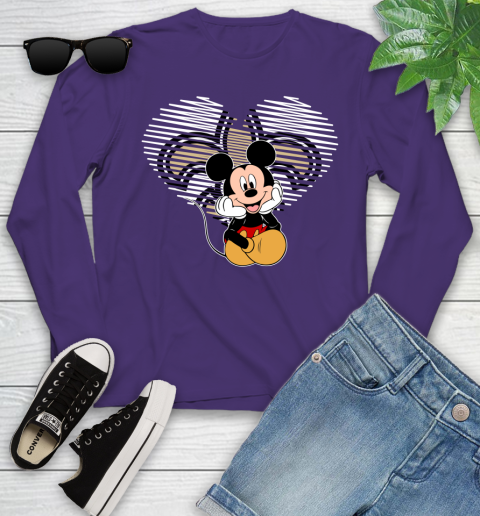 NFL New Orleans Saints The Heart Mickey Mouse Disney Football T Shirt_000 Youth Long Sleeve 4