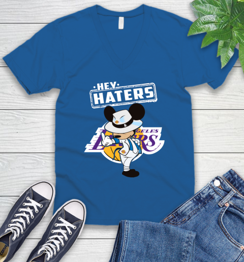 NBA Hey Haters Mickey Basketball Sports Los Angeles Lakers V-Neck T-Shirt 5