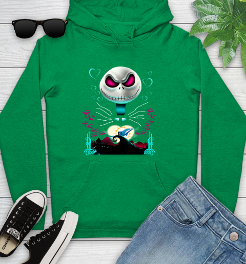 NFL Miami Dolphins Jack Skellington Sally The Nightmare Before Christmas Football Youth Hoodie 9