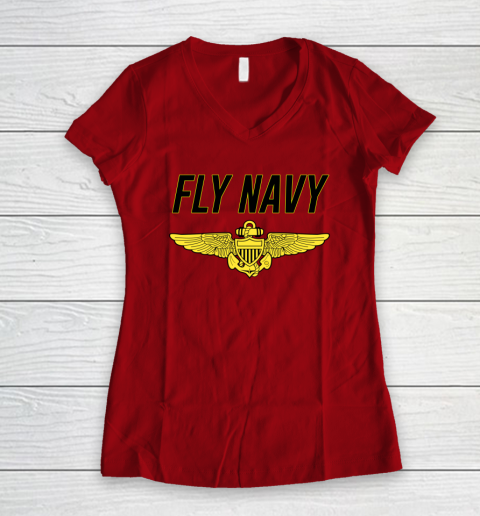 Fly Navy Shirt Pilot Wings Women's V-Neck T-Shirt 6