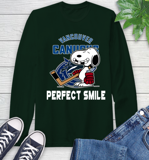 NHL Vancouver Canucks Snoopy Perfect Smile The Peanuts Movie Hockey T Shirt Long Sleeve T-Shirt 7