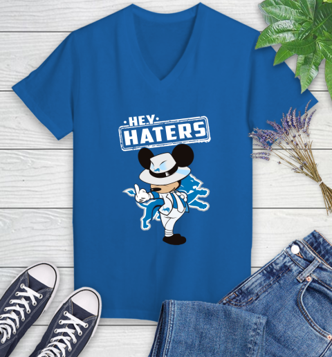 NFL Hey Haters Mickey Football Sports Detroit Lions Women's V-Neck T-Shirt 10