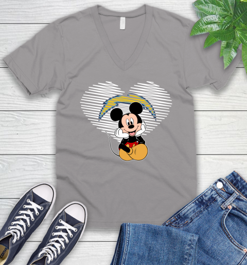 NFL Los Angeles Chargers The Heart Mickey Mouse Disney Football T Shirt_000 V-Neck T-Shirt 3