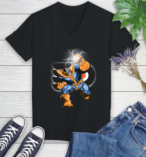 Philadelphia Flyers NHL Hockey Thanos Avengers Infinity War Marvel Women's V-Neck T-Shirt