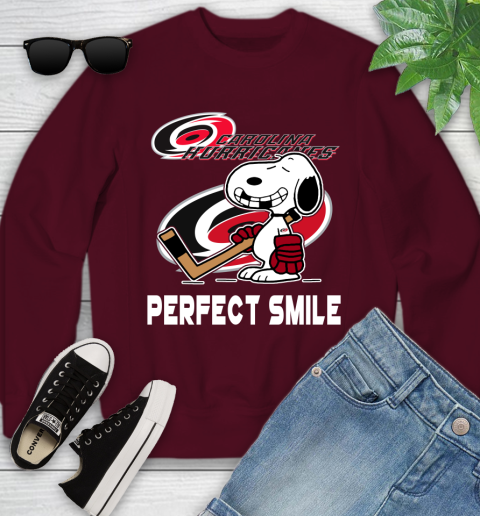 NHL Carolina Hurricanes Snoopy Perfect Smile The Peanuts Movie Hockey T Shirt Youth Sweatshirt 4