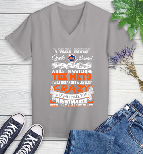 New York Mets MLB Baseball Don't Mess With Me While I'm Watching My Team Women's V-Neck T-Shirt 4